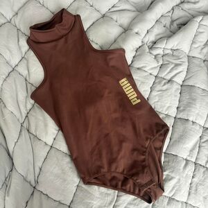 Puma Brown And Gold High Neck Bodysuit Medium